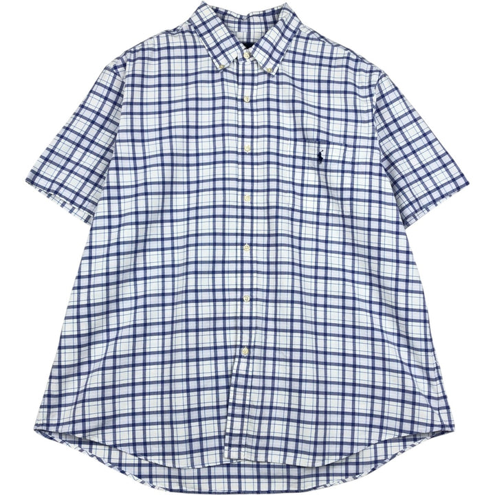 Ralph Lauren short sleeve button down check shirt for men, equivalent to XXL cotton white type Vintage Second Hand