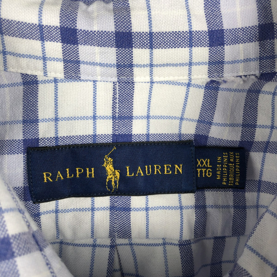 Ralph Lauren short sleeve button down check shirt for men, equivalent to XXL cotton white type Vintage Second Hand