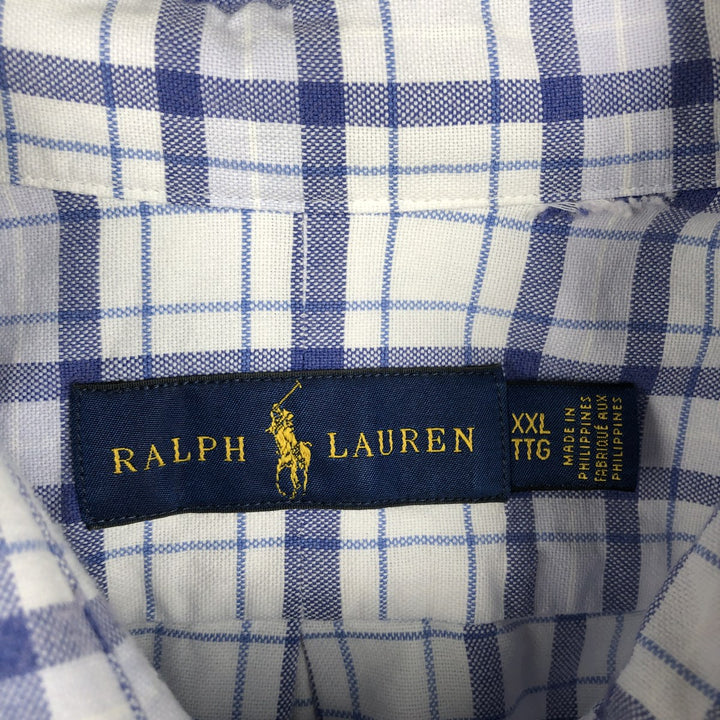 Ralph Lauren short sleeve button down check shirt for men, equivalent to XXL cotton white type Vintage Second Hand