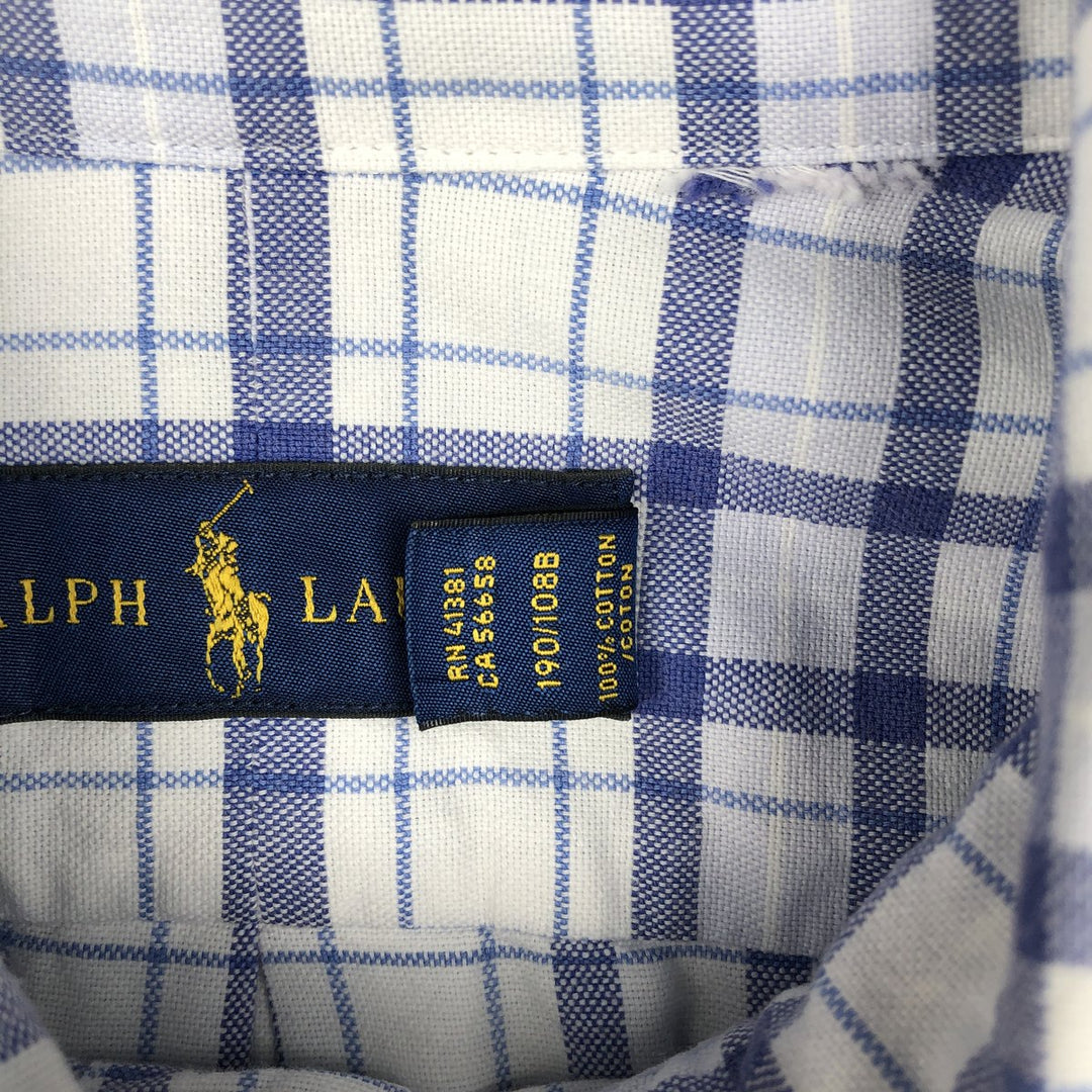 Ralph Lauren short sleeve button down check shirt for men, equivalent to XXL cotton white type Vintage Second Hand