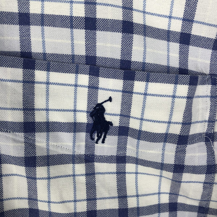 Ralph Lauren short sleeve button down check shirt for men, equivalent to XXL cotton white type Vintage Second Hand