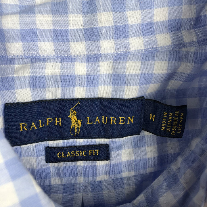Ralph Lauren Classic Fit short sleeve button down check shirt, men's size M cotton Blue type light blue Vintage Second Hand