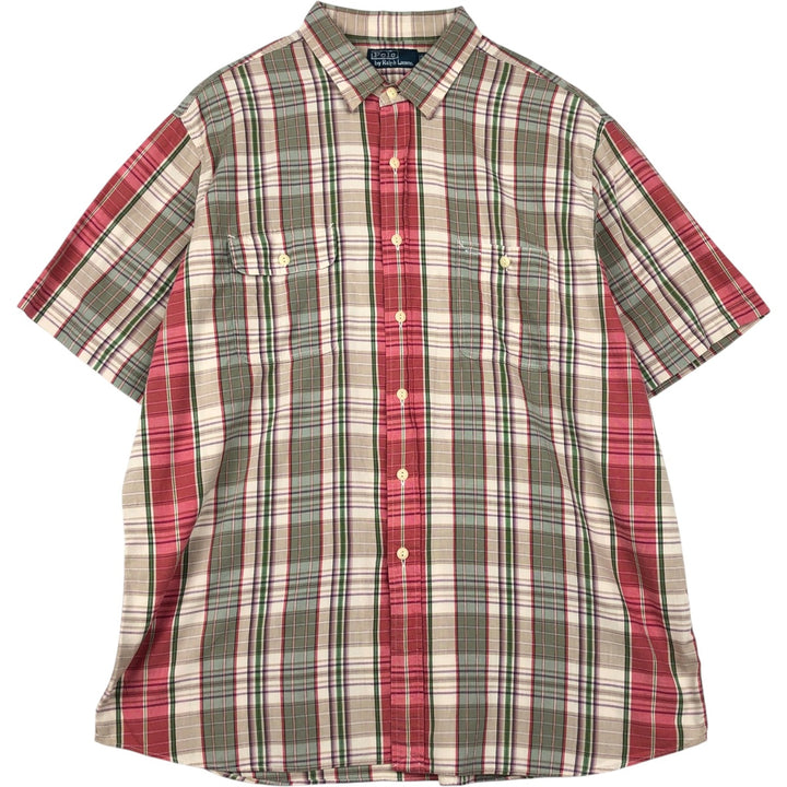 Ralph Lauren POLO by Ralph Lauren short sleeve cotton check shirt, men's XXL size cotton Beige type Vintage Second Hand