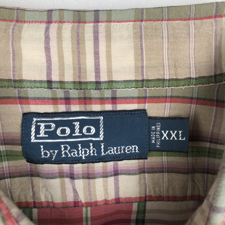 Ralph Lauren POLO by Ralph Lauren short sleeve cotton check shirt, men's XXL size cotton Beige type Vintage Second Hand