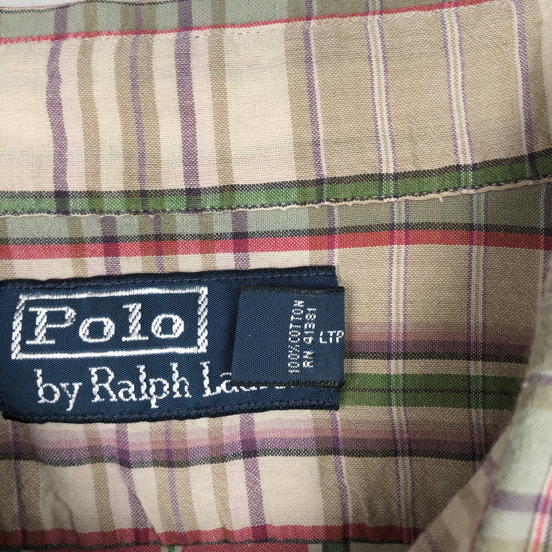 Ralph Lauren POLO by Ralph Lauren short sleeve cotton check shirt, men's XXL size cotton Beige type Vintage Second Hand