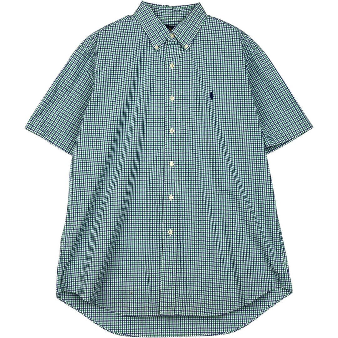 Ralph Lauren short sleeve button down check shirt, men's size L cotton blue type Vintage Second Hand