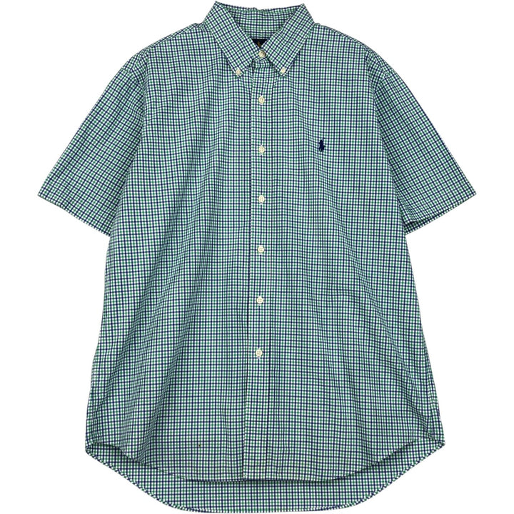Ralph Lauren short sleeve button down check shirt, men's size L cotton blue type Vintage Second Hand