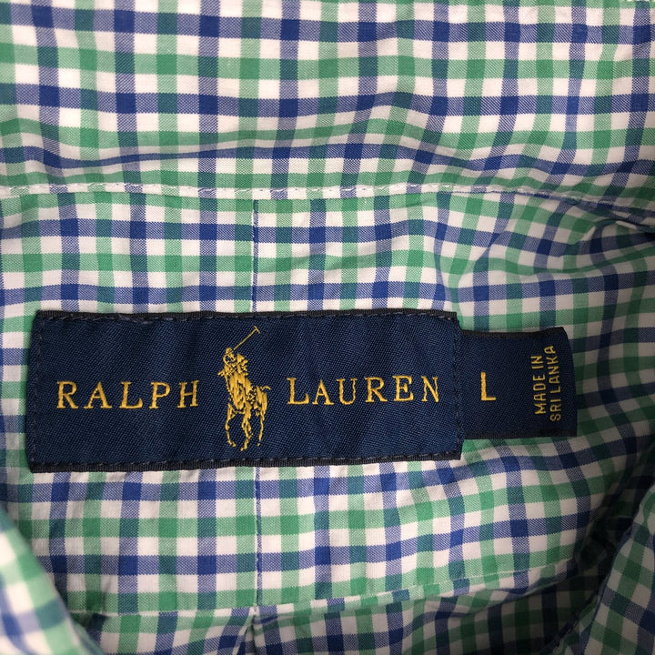 Ralph Lauren short sleeve button down check shirt, men's size L cotton blue type Vintage Second Hand