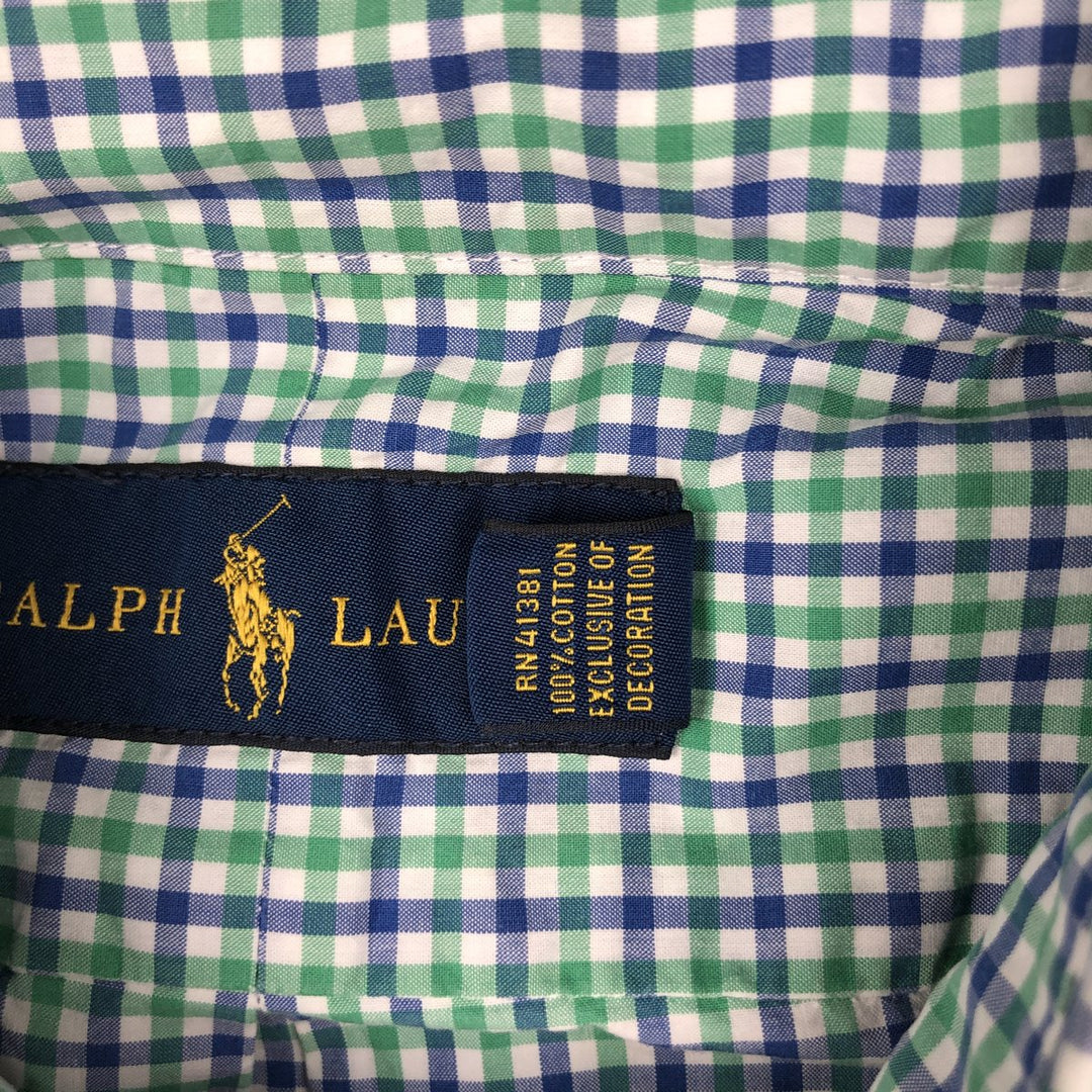 Ralph Lauren short sleeve button down check shirt, men's size L cotton blue type Vintage Second Hand