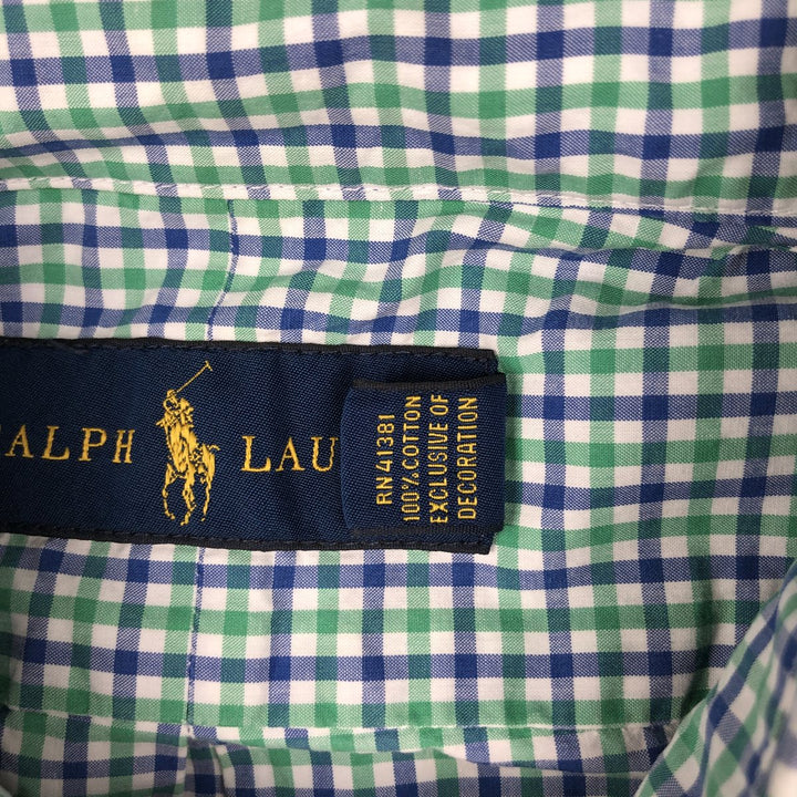 Ralph Lauren short sleeve button down check shirt, men's size L cotton blue type Vintage Second Hand
