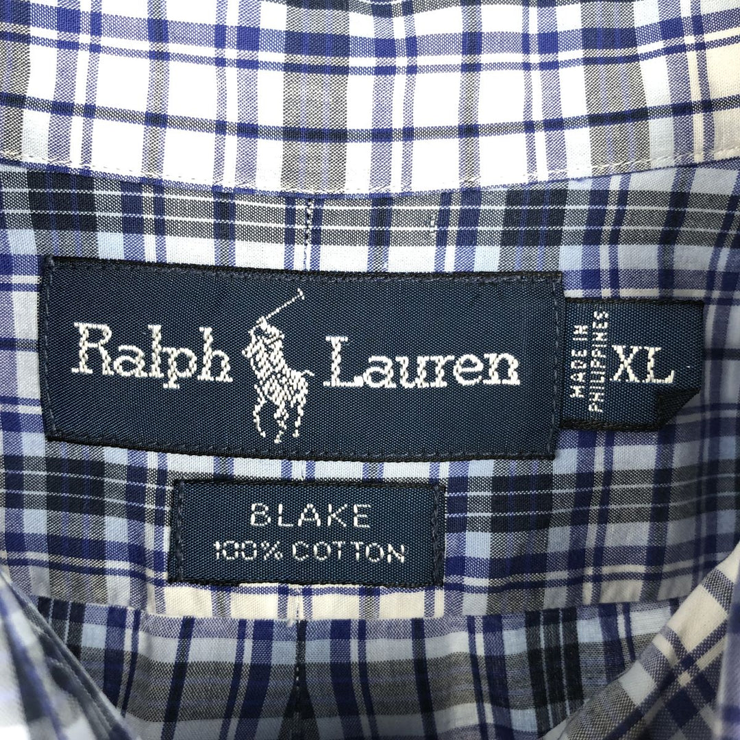 Ralph Lauren BLAKE short sleeve button down check shirt men's XL size cotton blue type Vintage Second Hand