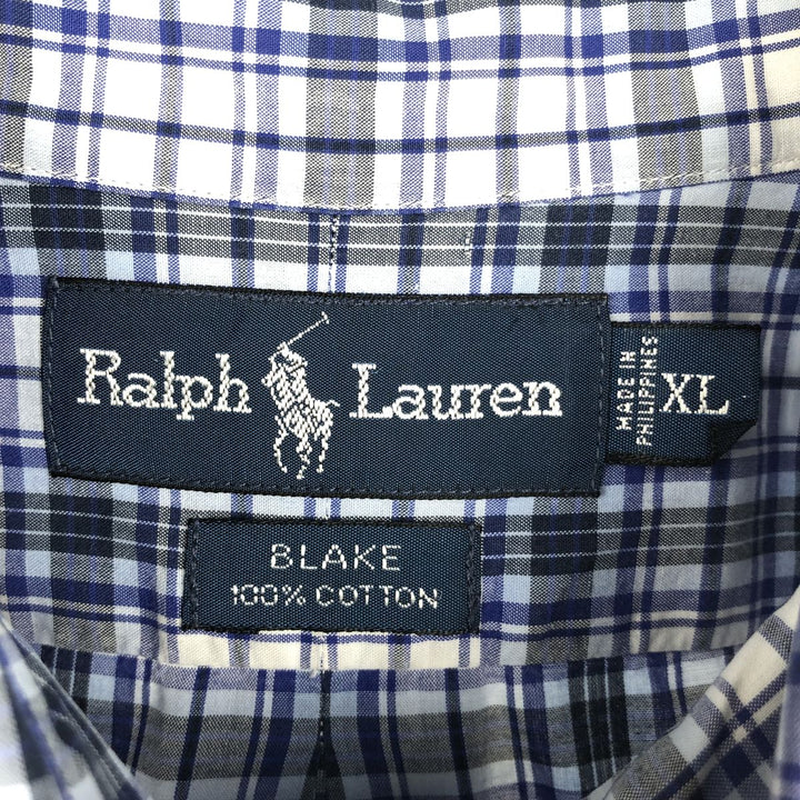 Ralph Lauren BLAKE short sleeve button down check shirt men's XL size cotton blue type Vintage Second Hand