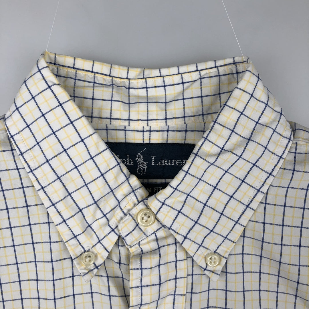 Ralph Lauren CUSTOM FIT Short-Sleeve Button-Down Check Shirt, Men's Size S (approx.) cotton yellow type Vintage Second Hand