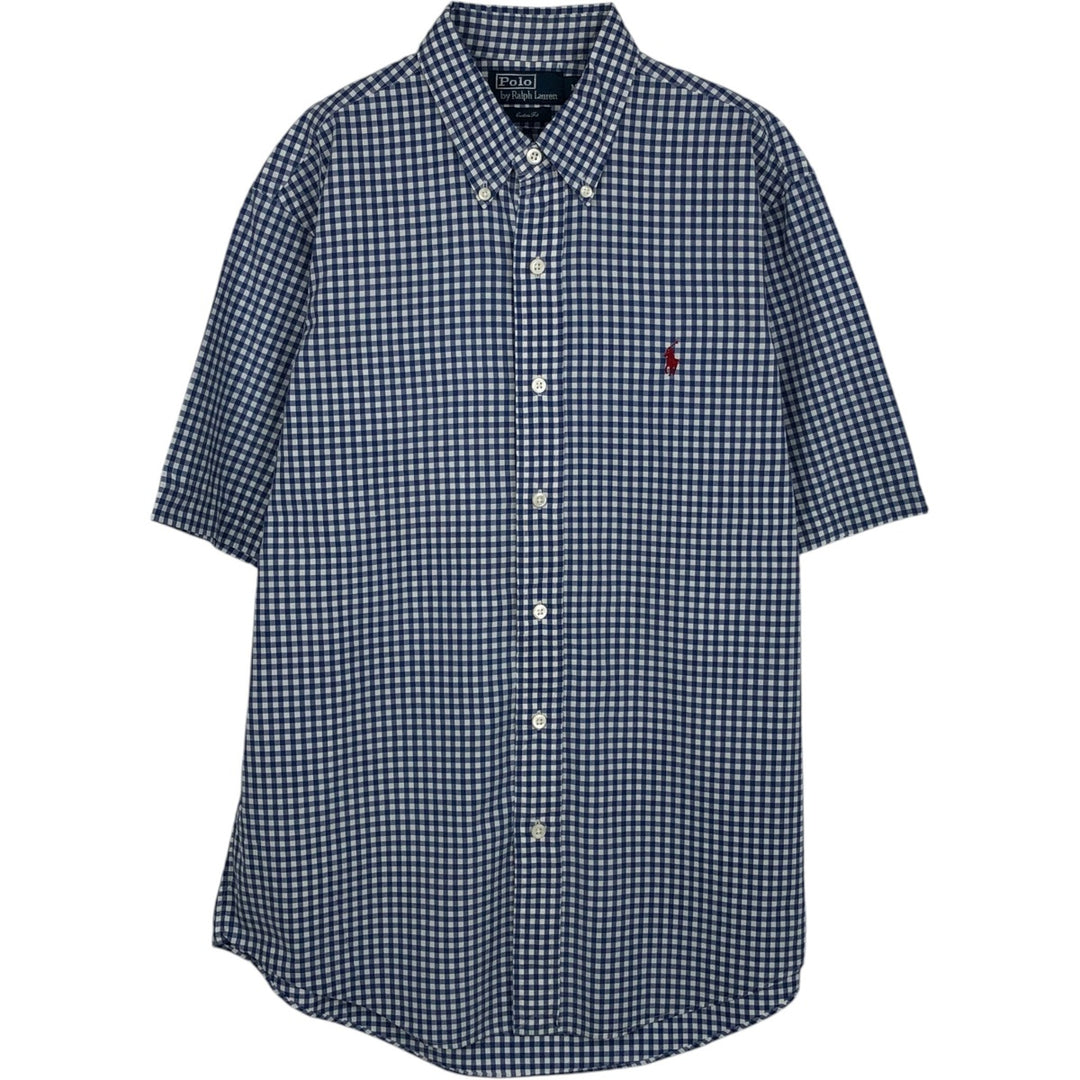 POLO by Ralph Lauren CUSTOM FIT Gingham Check Short Sleeve Button Down Check Shirt Men's M Size cotton blue type Vintage Second Hand