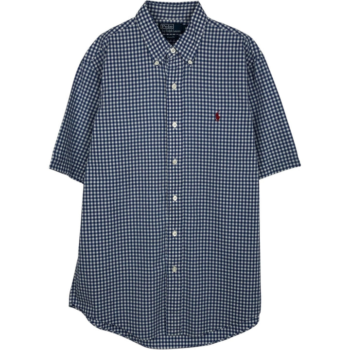 POLO by Ralph Lauren CUSTOM FIT Gingham Check Short Sleeve Button Down Check Shirt Men's M Size cotton blue type Vintage Second Hand