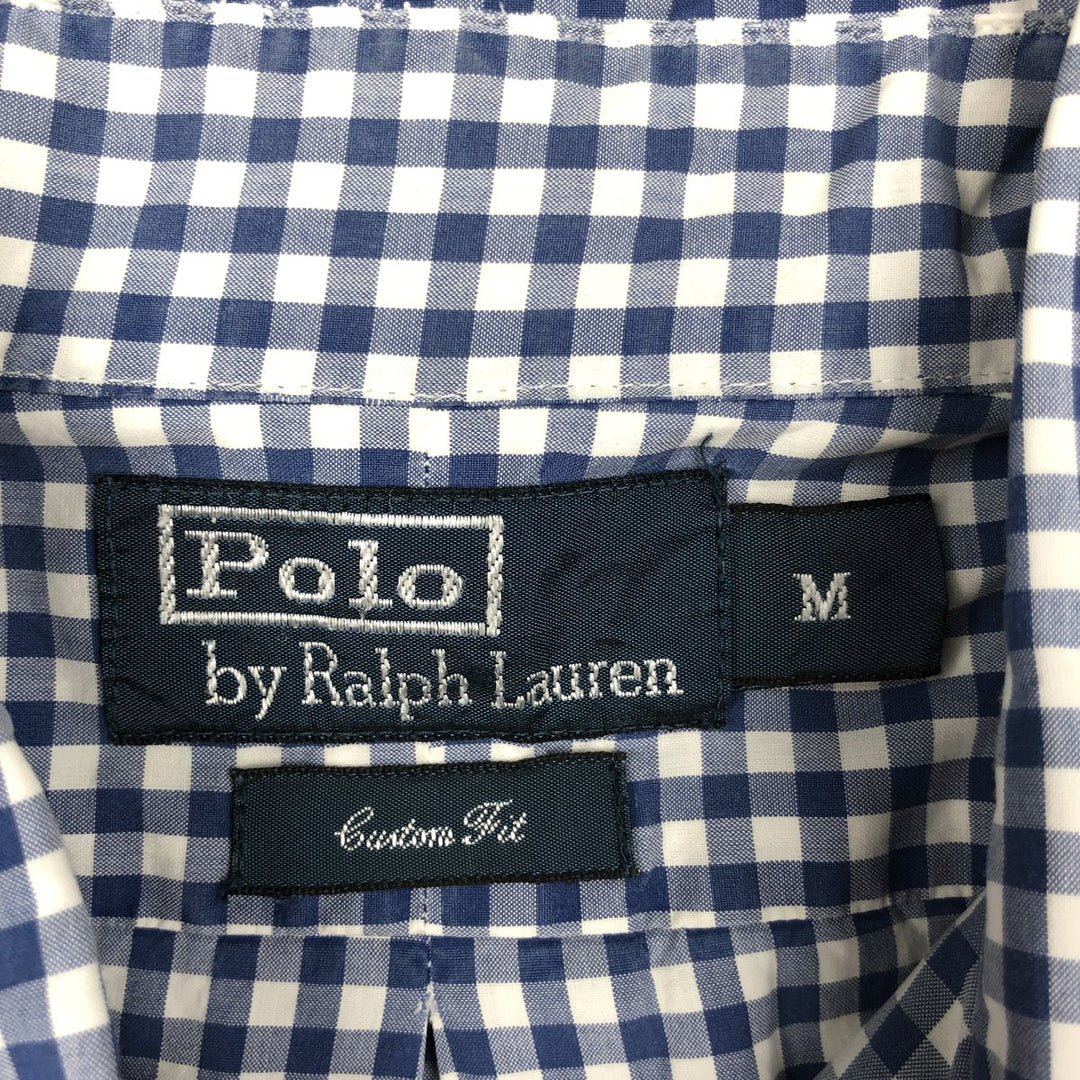 POLO by Ralph Lauren CUSTOM FIT Gingham Check Short Sleeve Button Down Check Shirt Men's M Size cotton blue type Vintage Second Hand