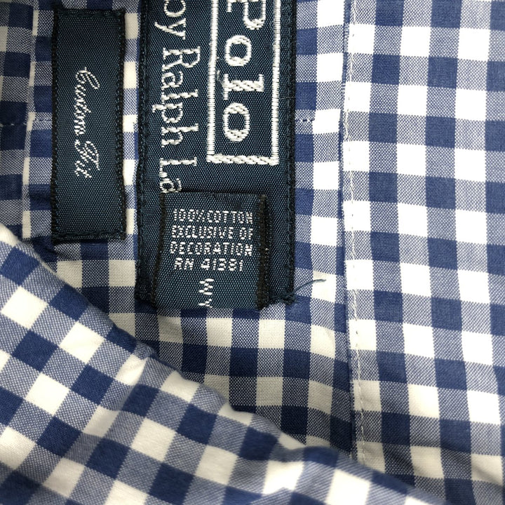 POLO by Ralph Lauren CUSTOM FIT Gingham Check Short Sleeve Button Down Check Shirt Men's M Size cotton blue type Vintage Second Hand