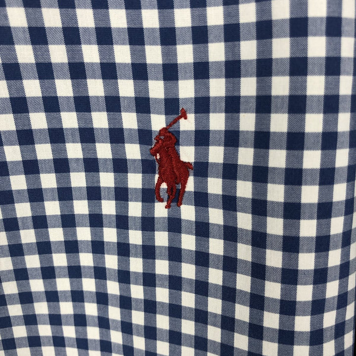 POLO by Ralph Lauren CUSTOM FIT Gingham Check Short Sleeve Button Down Check Shirt Men's M Size cotton blue type Vintage Second Hand