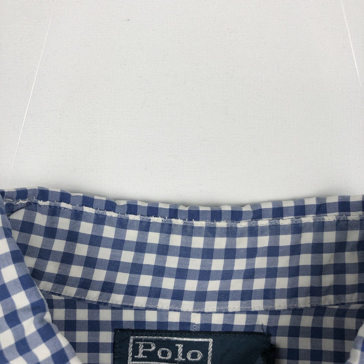POLO by Ralph Lauren CUSTOM FIT Gingham Check Short Sleeve Button Down Check Shirt Men's M Size cotton blue type Vintage Second Hand