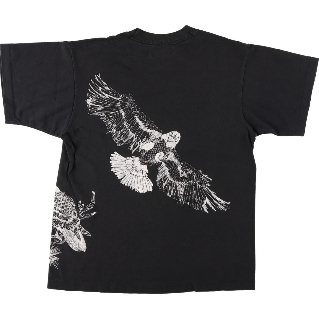 90'S Fruit of the Loom Animal Pattern Eagle T-Shirt, Made in USA, Men's Size M (approx.), Vintage cotton black type Vintage Second Hand