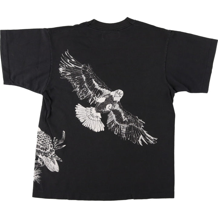 90'S Fruit of the Loom Animal Pattern Eagle T-Shirt, Made in USA, Men's Size M (approx.), Vintage cotton black type Vintage Second Hand