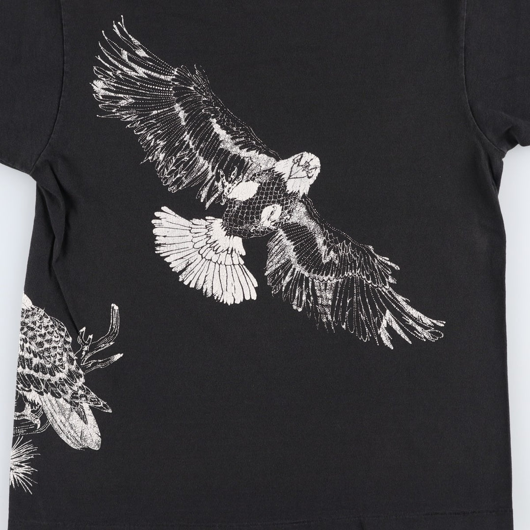 90'S Fruit of the Loom Animal Pattern Eagle T-Shirt, Made in USA, Men's Size M (approx.), Vintage cotton black type Vintage Second Hand