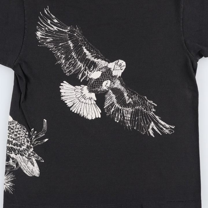 90'S Fruit of the Loom Animal Pattern Eagle T-Shirt, Made in USA, Men's Size M (approx.), Vintage cotton black type Vintage Second Hand