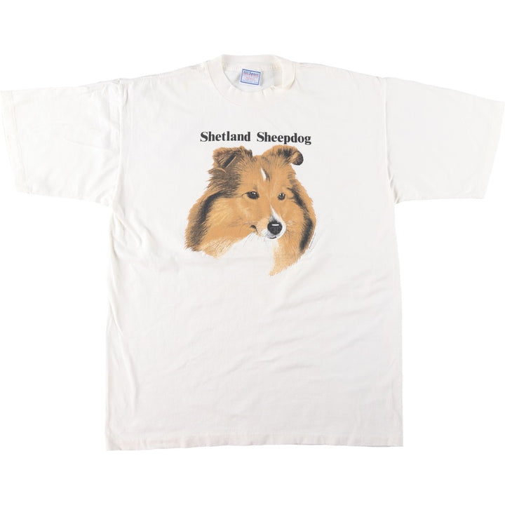90'S ALL SPORT SHETLAND SHEEPDOG Animal T-Shirt, Made in USA, Men's XL equivalent, Vintage cotton white type Vintage Second Hand