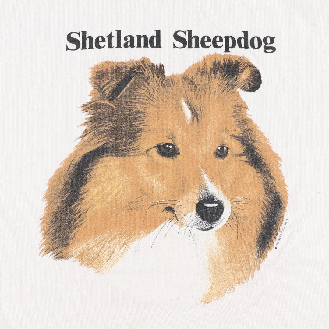 90'S ALL SPORT SHETLAND SHEEPDOG Animal T-Shirt, Made in USA, Men's XL equivalent, Vintage cotton white type Vintage Second Hand