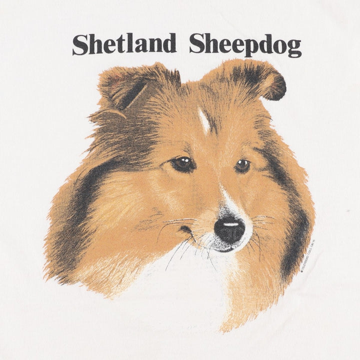 90'S ALL SPORT SHETLAND SHEEPDOG Animal T-Shirt, Made in USA, Men's XL equivalent, Vintage cotton white type Vintage Second Hand