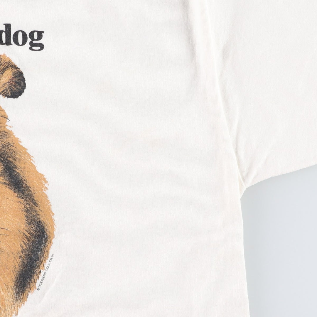 90'S ALL SPORT SHETLAND SHEEPDOG Animal T-Shirt, Made in USA, Men's XL equivalent, Vintage cotton white type Vintage Second Hand