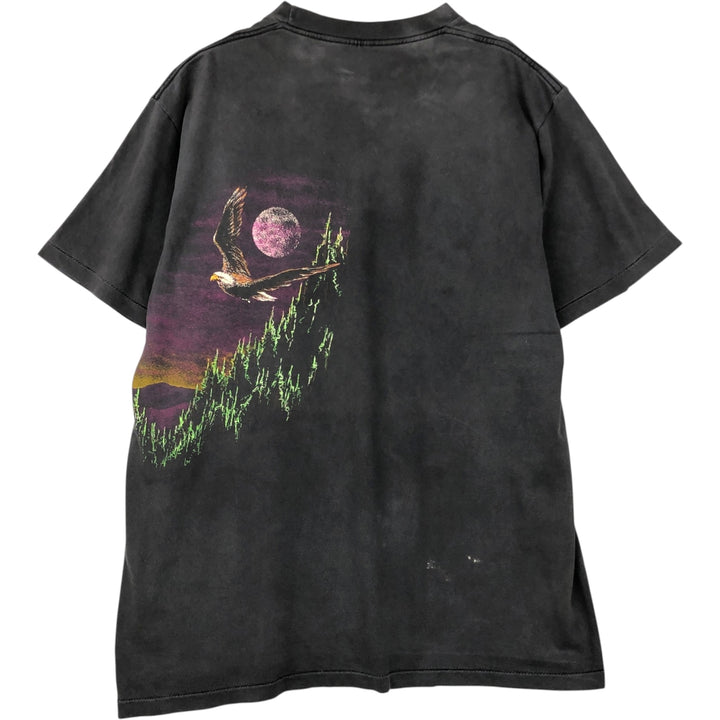 90'S Hazelwoods Animal Pattern Eagle T-Shirt, Made in USA, Men's XL equivalent, Vintage cotton Charcoal Vintage Second Hand