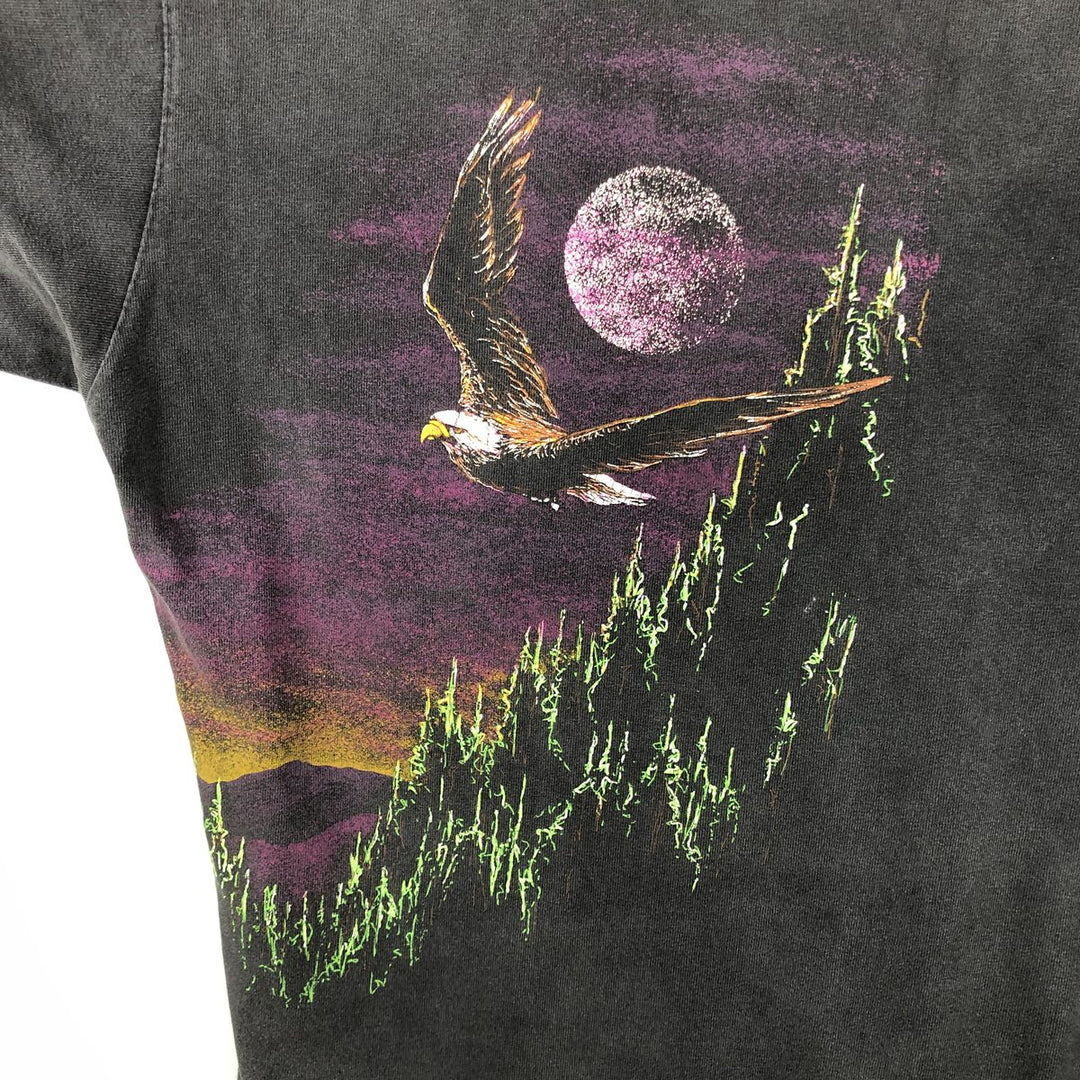 90'S Hazelwoods Animal Pattern Eagle T-Shirt, Made in USA, Men's XL equivalent, Vintage cotton Charcoal Vintage Second Hand