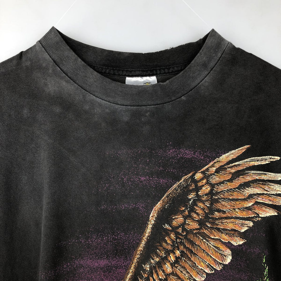 90'S Hazelwoods Animal Pattern Eagle T-Shirt, Made in USA, Men's XL equivalent, Vintage cotton Charcoal Vintage Second Hand