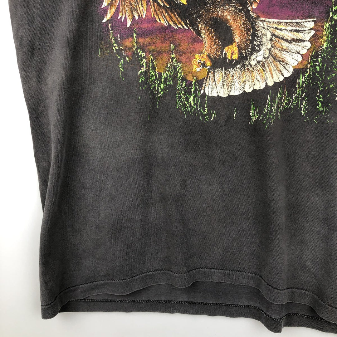 90'S Hazelwoods Animal Pattern Eagle T-Shirt, Made in USA, Men's XL equivalent, Vintage cotton Charcoal Vintage Second Hand