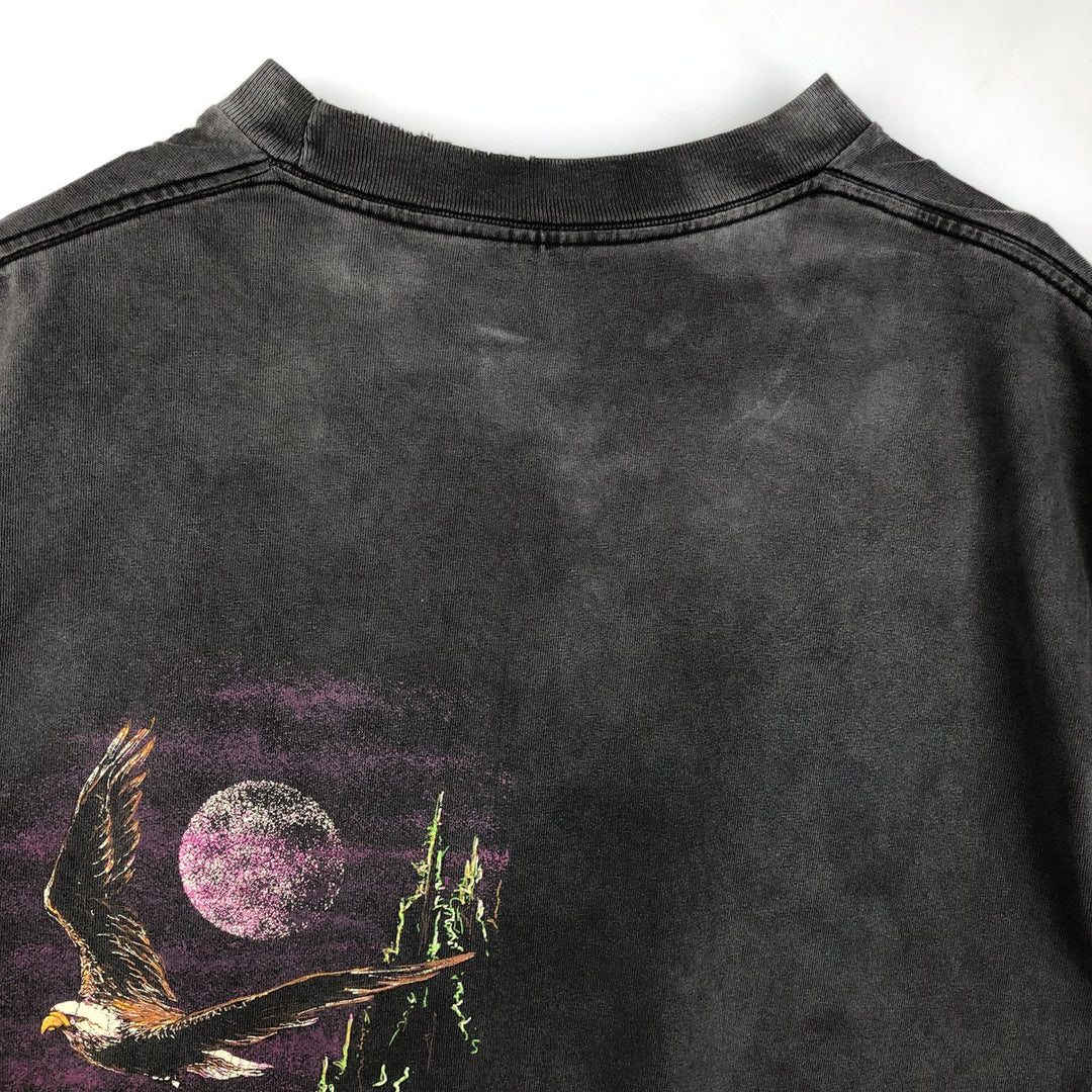 90'S Hazelwoods Animal Pattern Eagle T-Shirt, Made in USA, Men's XL equivalent, Vintage cotton Charcoal Vintage Second Hand