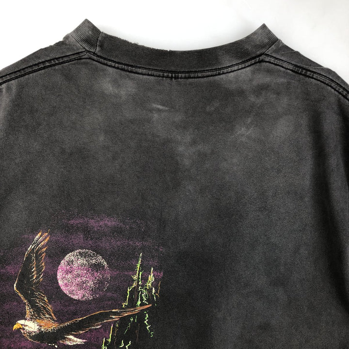 90'S Hazelwoods Animal Pattern Eagle T-Shirt, Made in USA, Men's XL equivalent, Vintage cotton Charcoal Vintage Second Hand