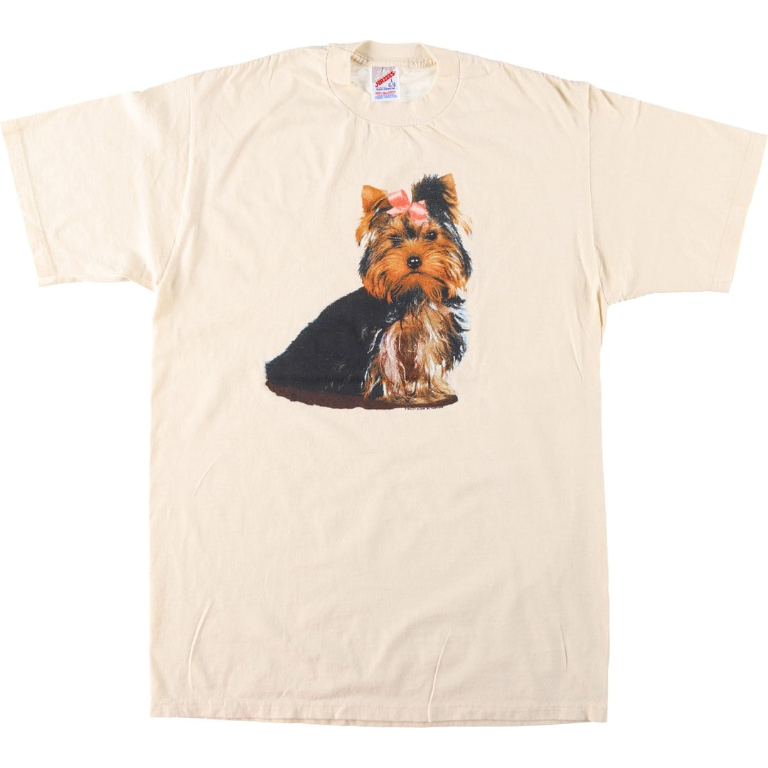 80s-90'S Jerzees Dog Print Animal T-Shirt, Made in USA, Men's Size L (approx.), Vintage cotton unbleached Vintage Second Hand