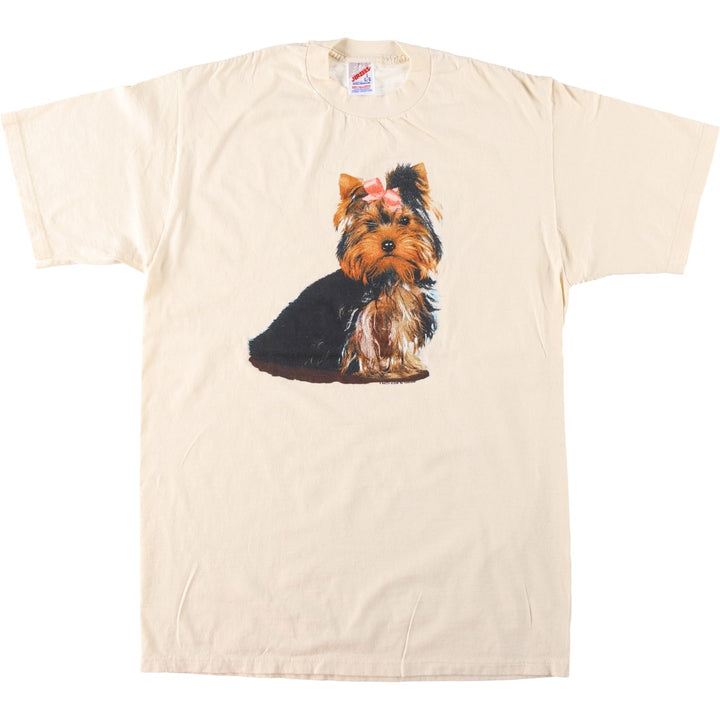 80s-90'S Jerzees Dog Print Animal T-Shirt, Made in USA, Men's Size L (approx.), Vintage cotton unbleached Vintage Second Hand