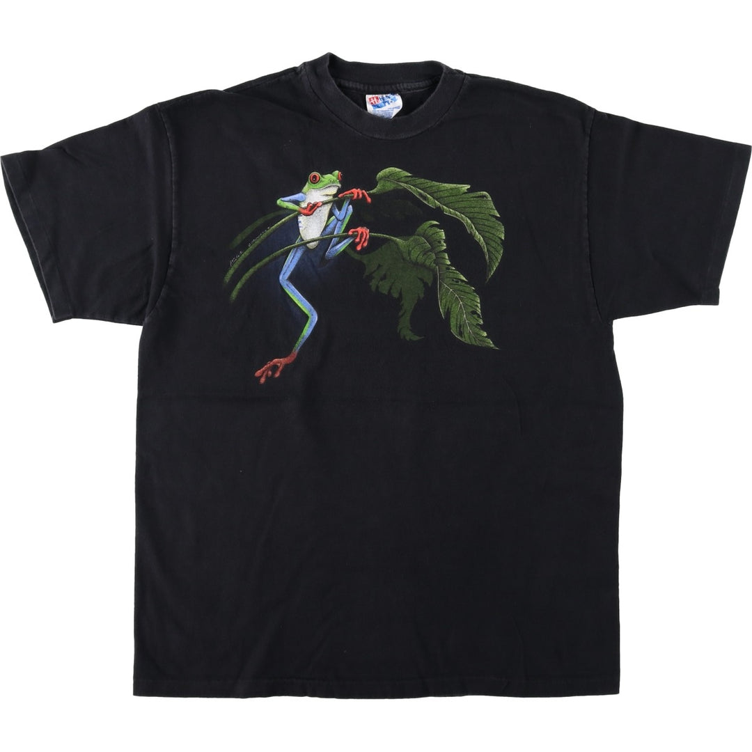 Vintage 90'S Hanes Beefy-T Frog Pattern Animal T-Shirt, Made in USA, Men's Size Large cotton black type Vintage Second Hand