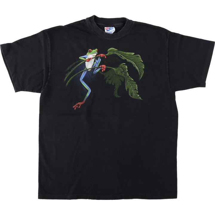 Vintage 90'S Hanes Beefy-T Frog Pattern Animal T-Shirt, Made in USA, Men's Size Large cotton black type Vintage Second Hand