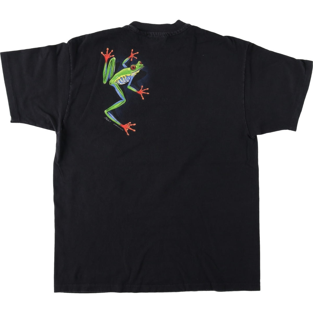 Vintage 90'S Hanes Beefy-T Frog Pattern Animal T-Shirt, Made in USA, Men's Size Large cotton black type Vintage Second Hand