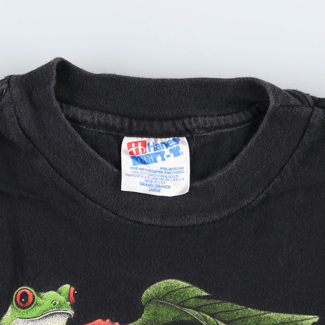 Vintage 90'S Hanes Beefy-T Frog Pattern Animal T-Shirt, Made in USA, Men's Size Large cotton black type Vintage Second Hand