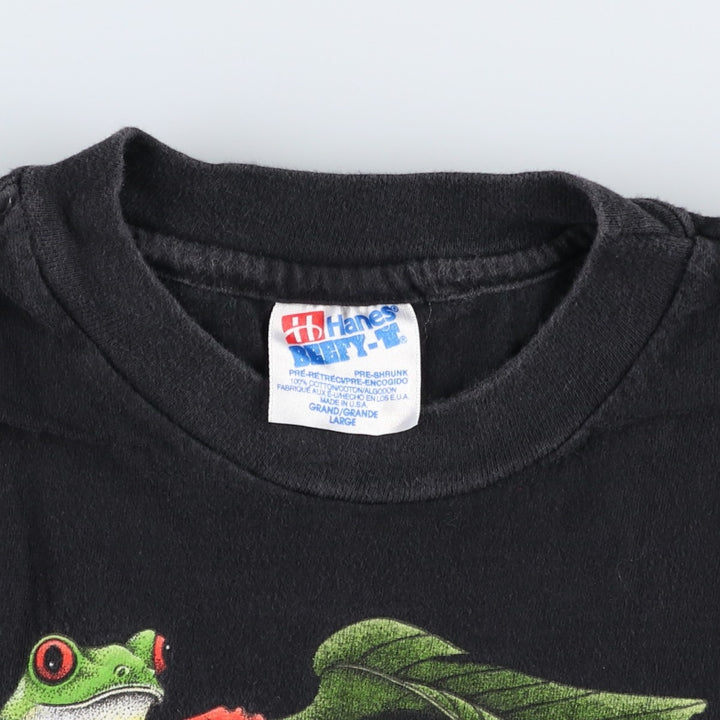 Vintage 90'S Hanes Beefy-T Frog Pattern Animal T-Shirt, Made in USA, Men's Size Large cotton black type Vintage Second Hand