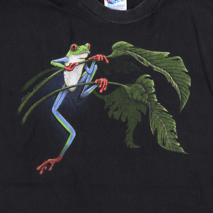 Vintage 90'S Hanes Beefy-T Frog Pattern Animal T-Shirt, Made in USA, Men's Size Large cotton black type Vintage Second Hand