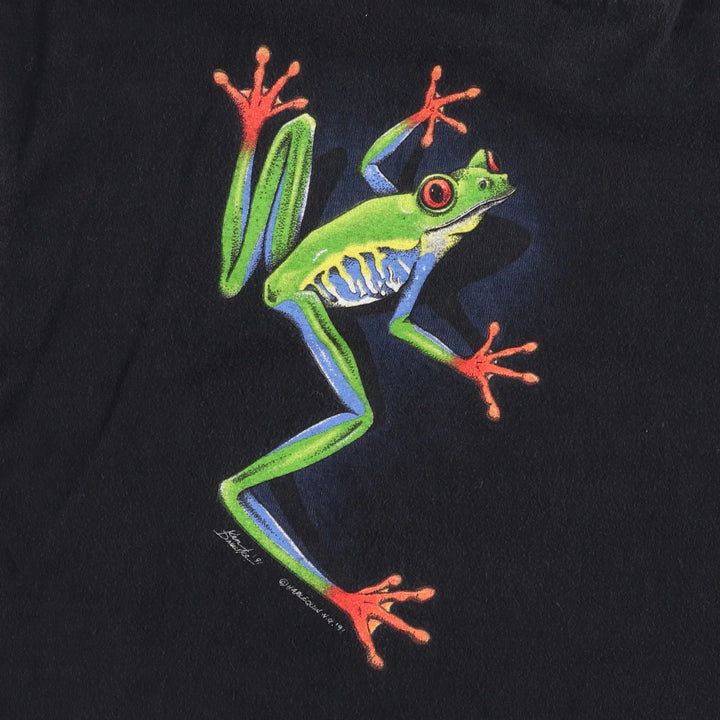 Vintage 90'S Hanes Beefy-T Frog Pattern Animal T-Shirt, Made in USA, Men's Size Large cotton black type Vintage Second Hand
