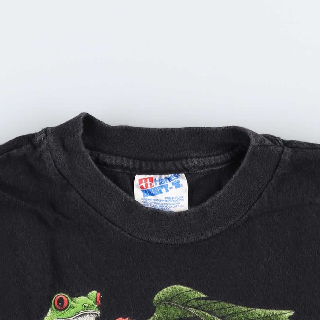 Vintage 90'S Hanes Beefy-T Frog Pattern Animal T-Shirt, Made in USA, Men's Size Large cotton black type Vintage Second Hand