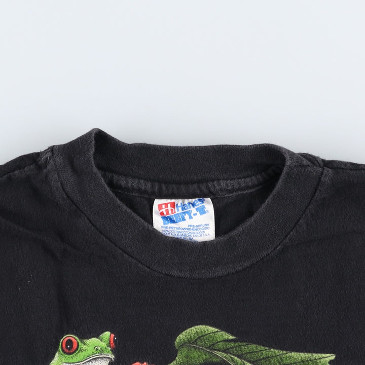 Vintage 90'S Hanes Beefy-T Frog Pattern Animal T-Shirt, Made in USA, Men's Size Large cotton black type Vintage Second Hand