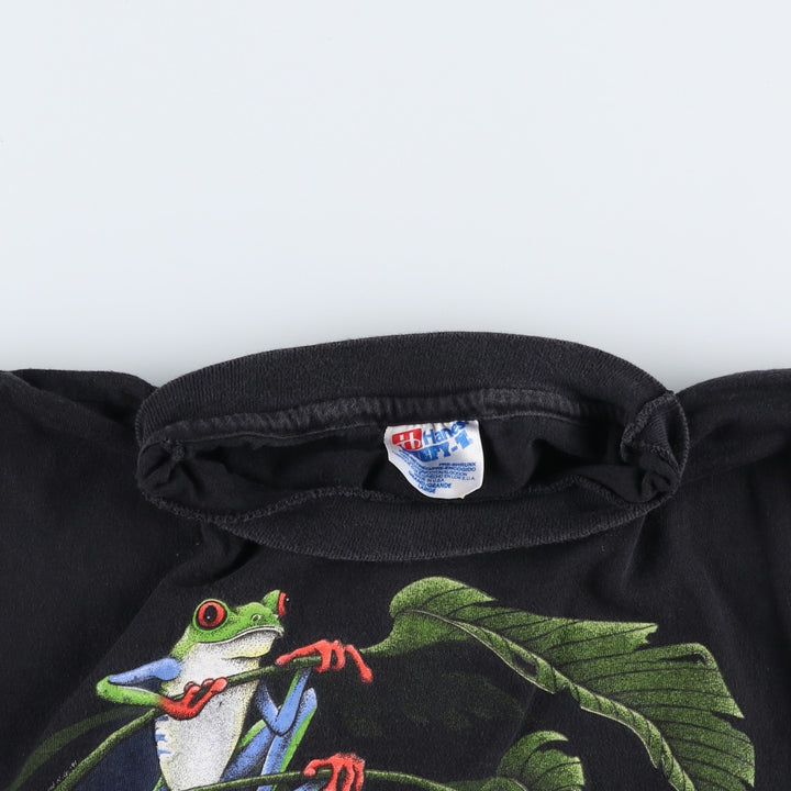 Vintage 90'S Hanes Beefy-T Frog Pattern Animal T-Shirt, Made in USA, Men's Size Large cotton black type Vintage Second Hand