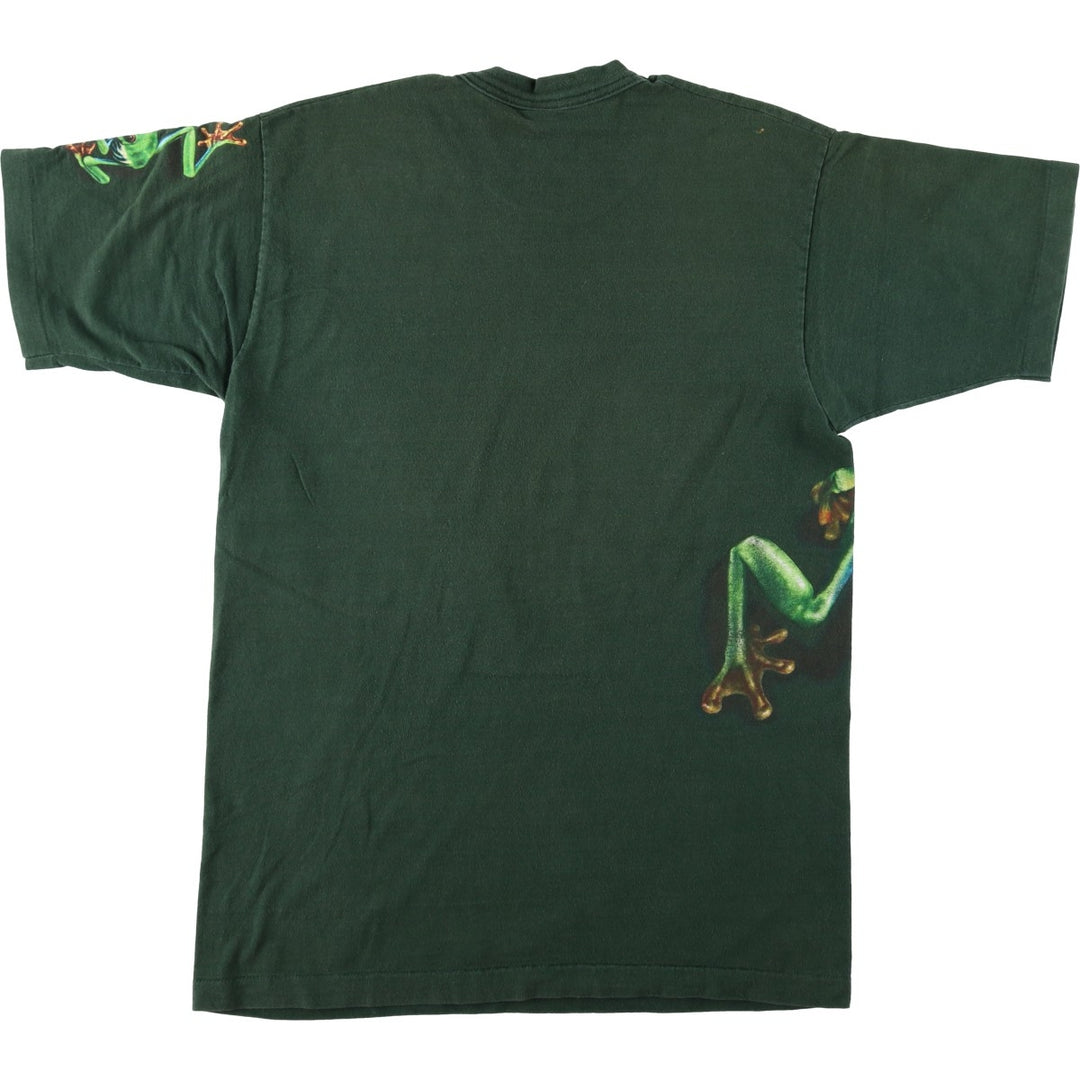 90'S Fruit of the Loom Heavy Cotton Frog Pattern Animal T-Shirt, Made in USA, Men's Size L (approx.), Vintage cotton green type Vintage Second Hand
